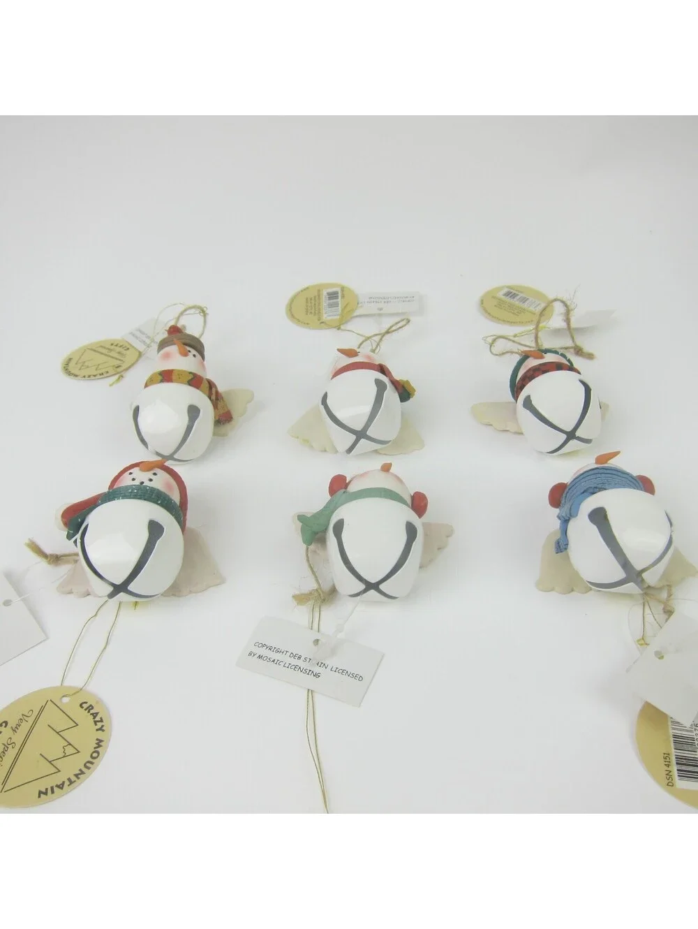 Vintage Snowman Bell Christmas Ornaments Lot of 6 Deb Strain Artist Signed 2005